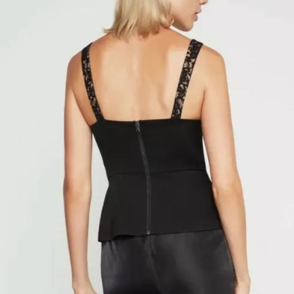 BCBG Max Azria Lace Corset Tank Top Shirt Cami Black Tan Back Zip Fitted | Sz M - Picture 3 of 12